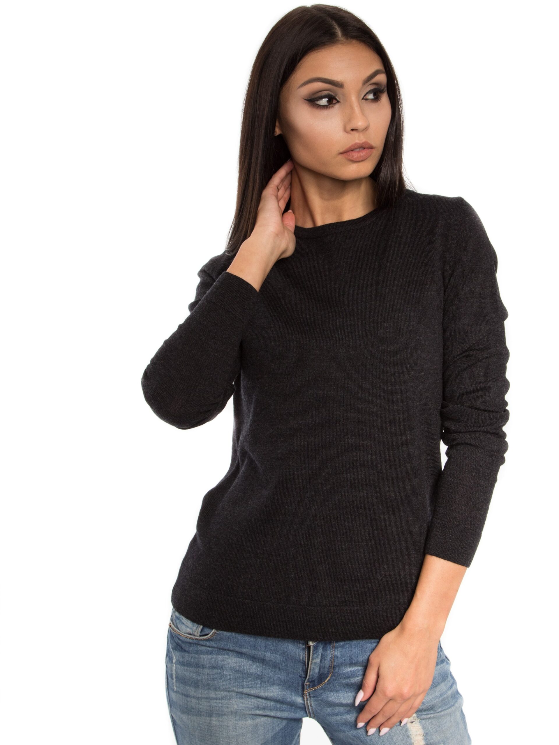 Black_Melange2 Women's Crew Neck Sweater Black