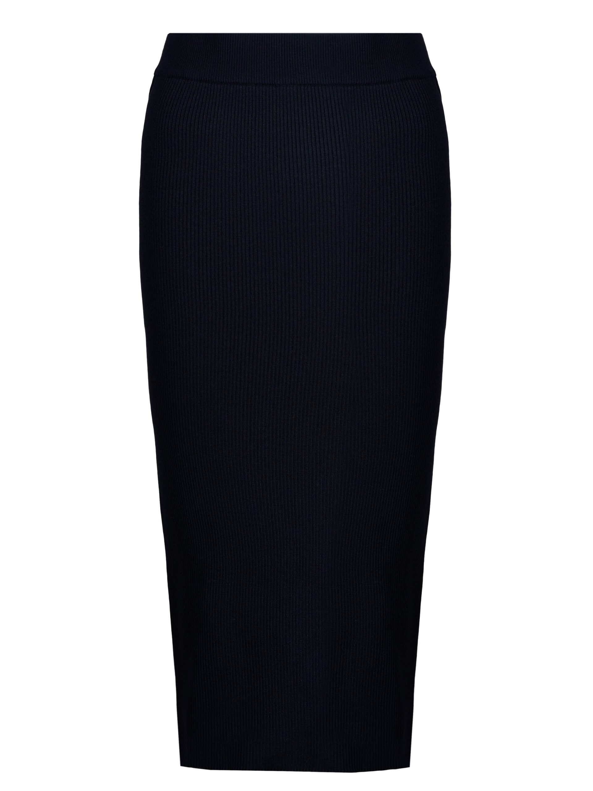 Women's Black Pencil Skirt Fitted Rib Knit Below The Knee - KNITTONS