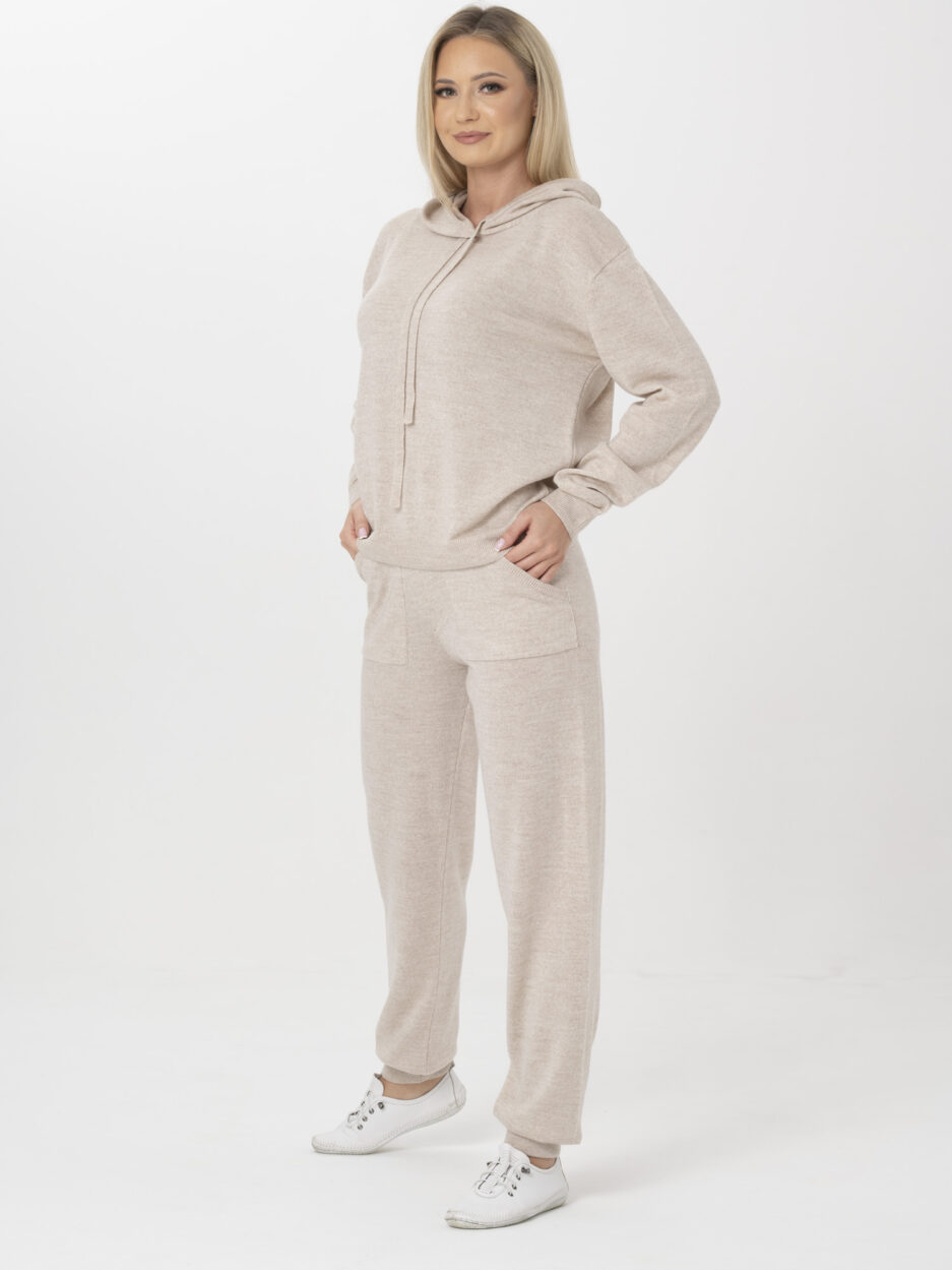[:en]Beige Women's Merino Wool Hoodie Sweater & Jogger Pants Set[:]