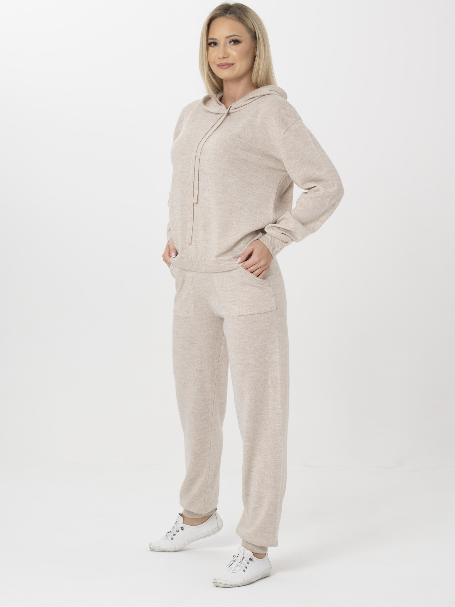 Hoodie & Jogger Set_4 Beige Women's Merino Wool Hoodie Sweater & Jogger Pants Set