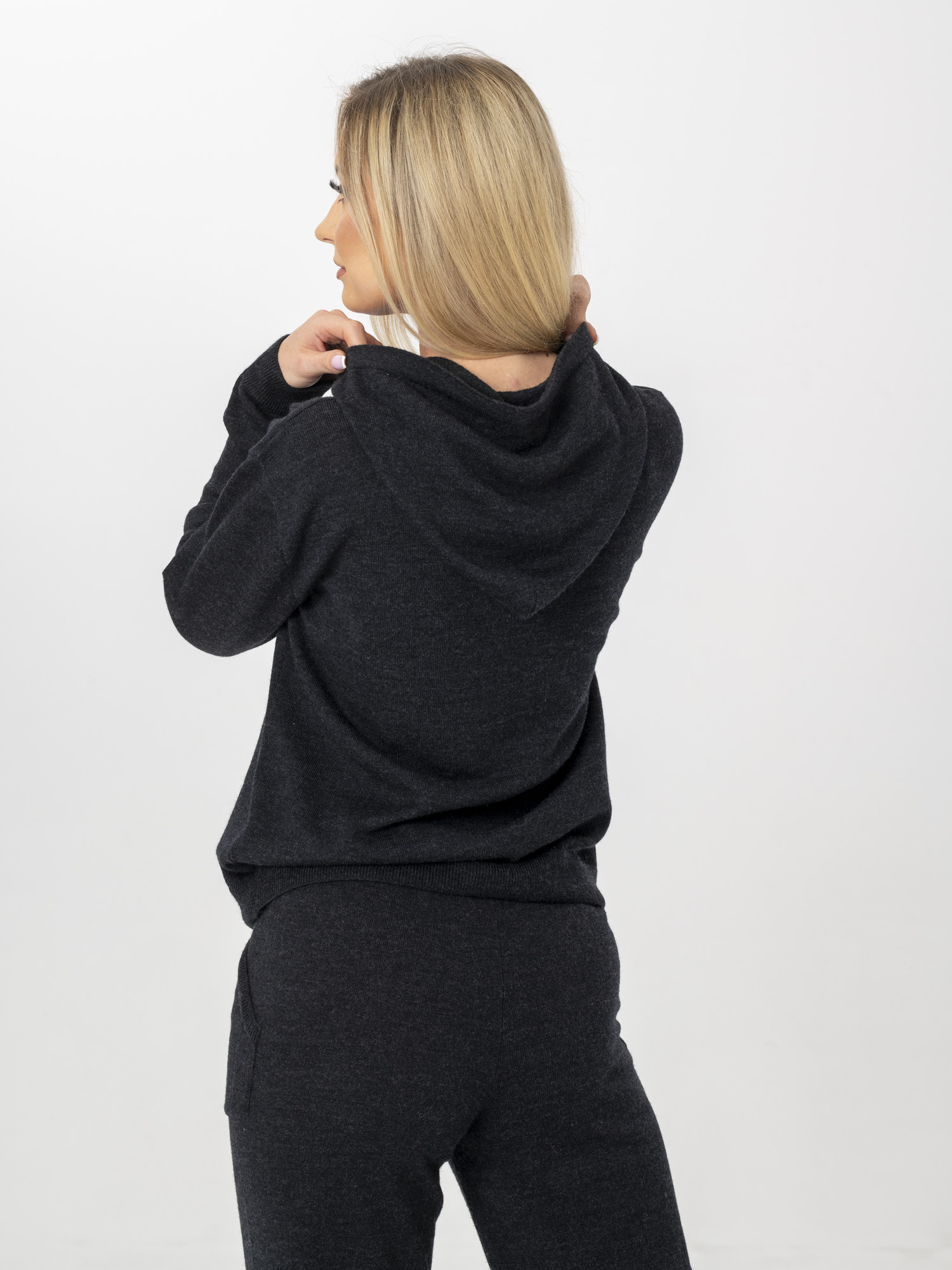 Hoodie & Jogger Set_8 Black Women's Merino Wool Hoodie Sweater & Jogger Pants Set