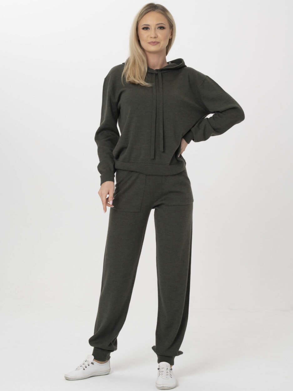 Green Women's Merino Wool Hoodie Sweater & Jogger Pants Set