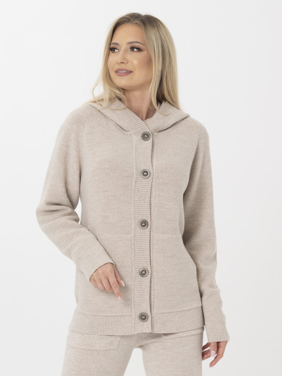 Women's Long Wool Cardigan With Hood and Pockets