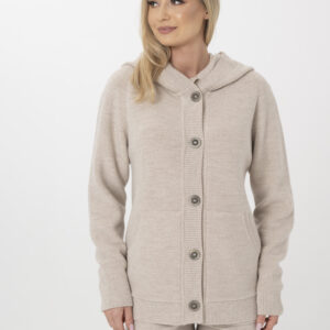 Women's Wool Cardigan Long With Hood and Pockets Beige